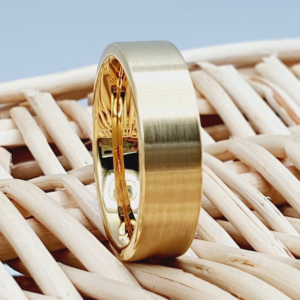 Pipe Cut Gold Tungsten Ring, Men's Wedding Band Ring, Galtun799-11.5